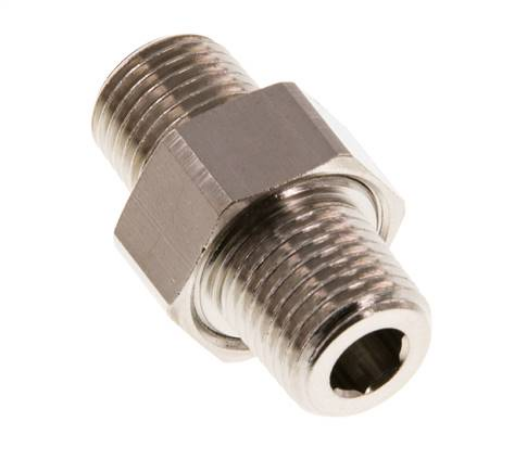 DNT 1414 MSV / Doppelnippel trennbar R 1/4"-R 1/4", Messing vernickelt