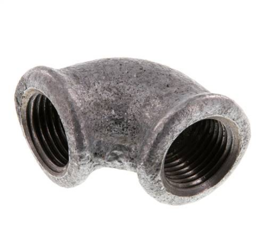 W 12 ST / 90°-Winkel Rp 1/2"-Rp 1/2", Temperguss verzinkt