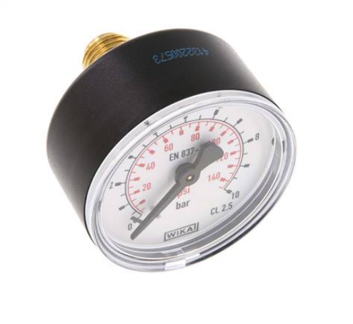 [MW 1050] MW 1050 / Manometer waagerecht (KU/Ms), 50mm, 0 - 10 bar